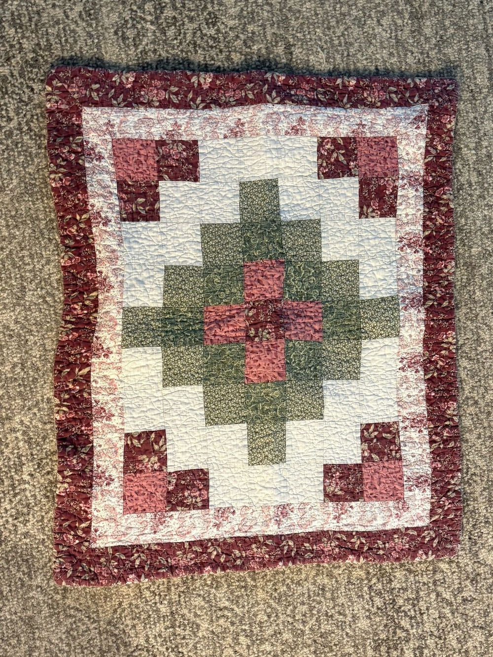 Handmade Pink and Green Patchwork Decorative Pillow Cover